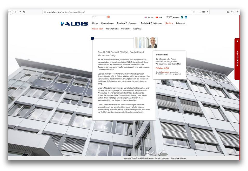 Screen 2 der Albis Plastic Website