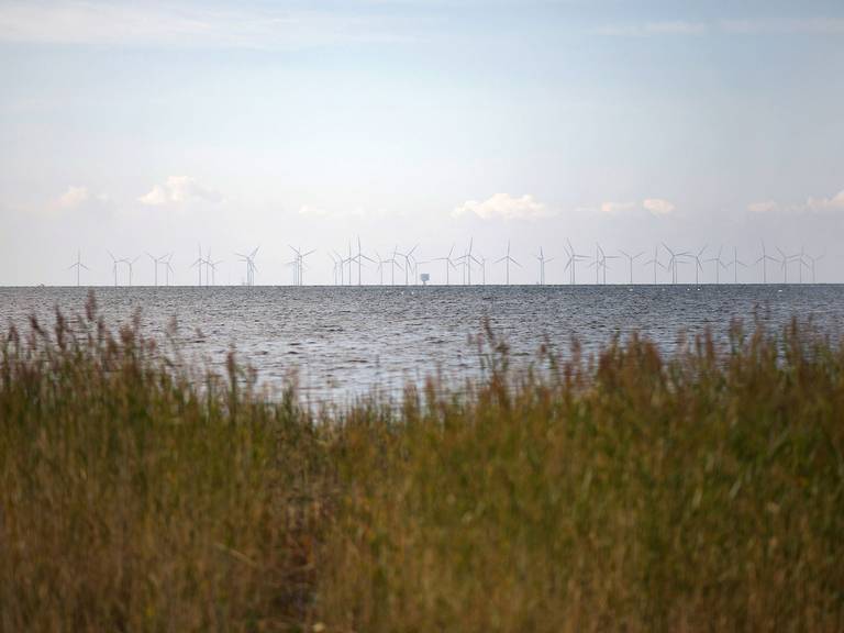 Picture with view of an offshore wind farm