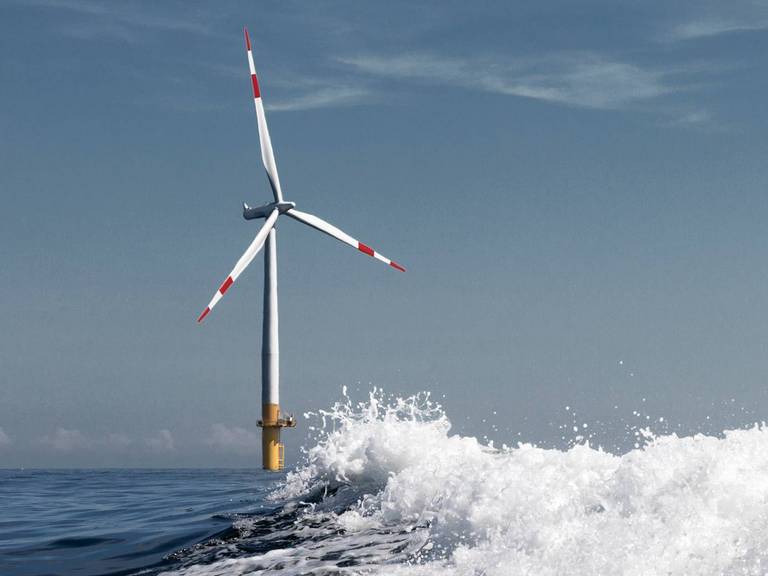 Three wind turbines on the high seas