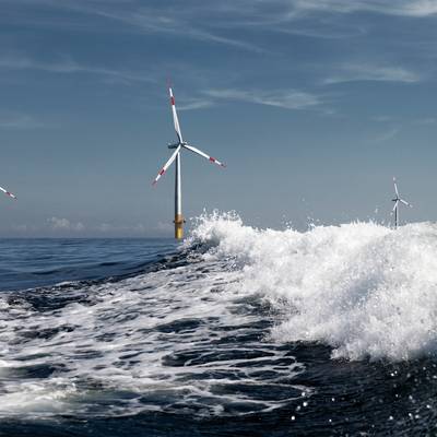 Three wind turbines on the high seas