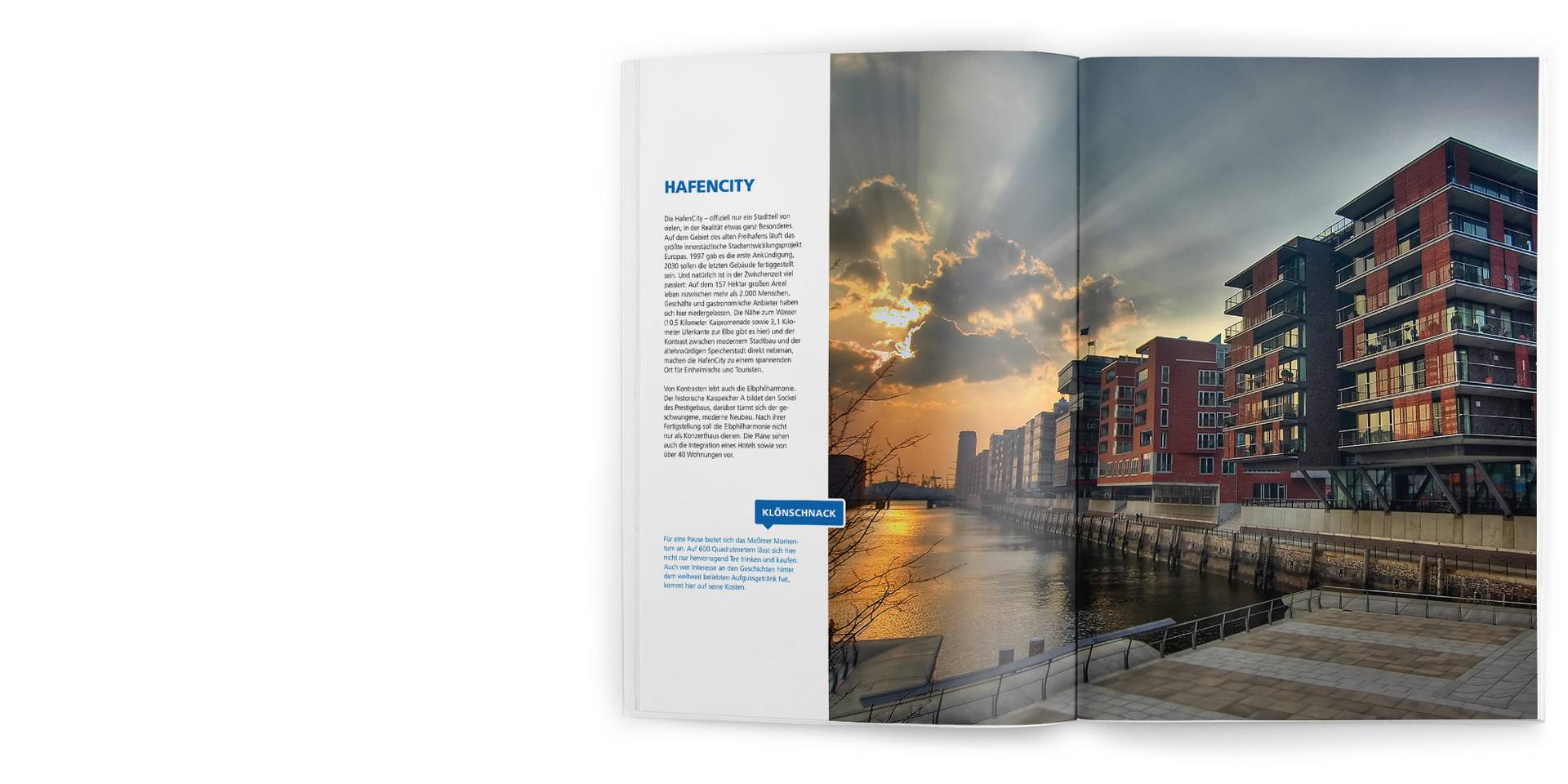 Innenansicht der Broschüre mit dem Thema Hafencity