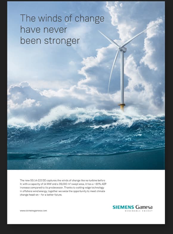 Campaign key visual Offshore turbine in stormy sea.